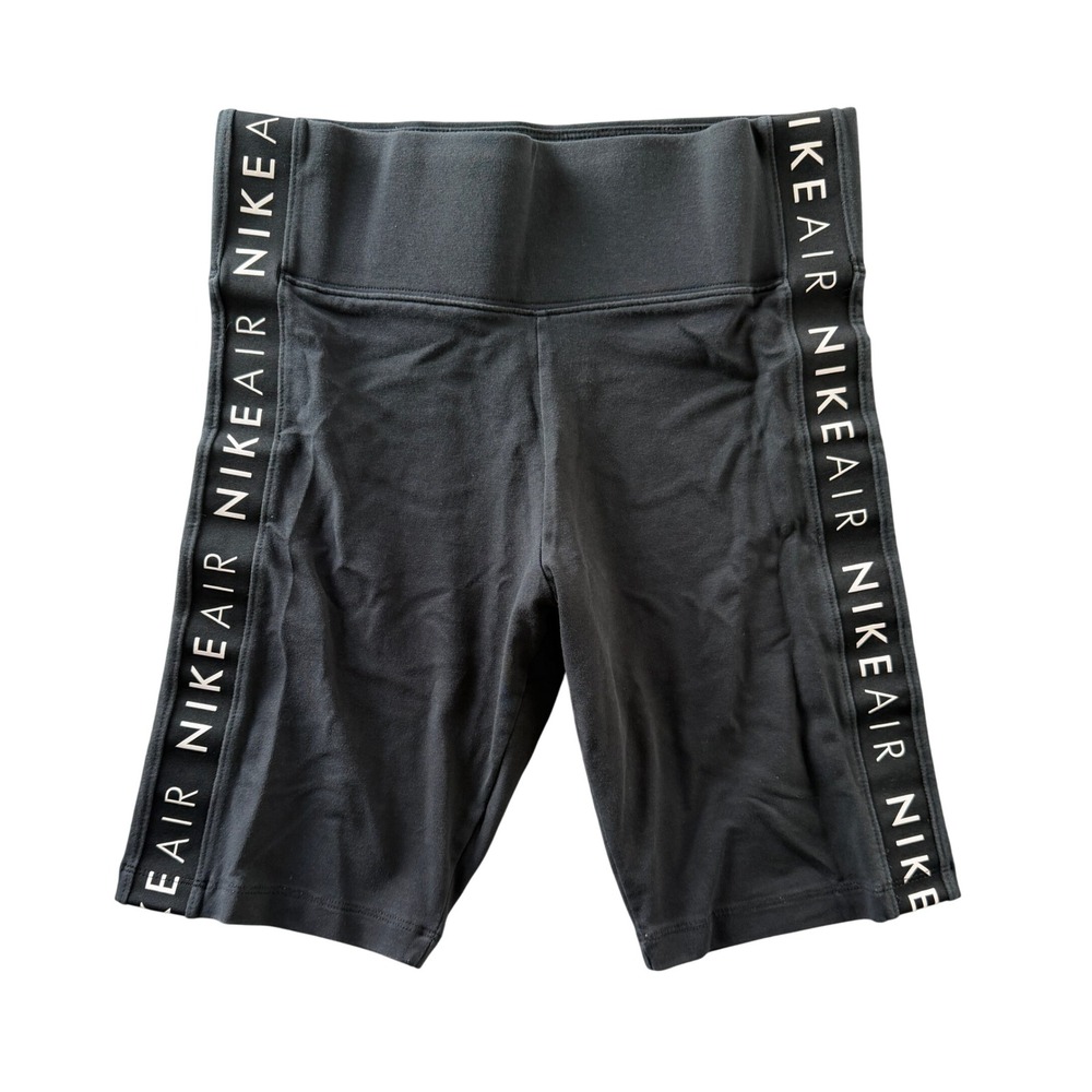 Nike Air Womens Black High Waisted Biker Shorts Logo Tape Athletic Medium